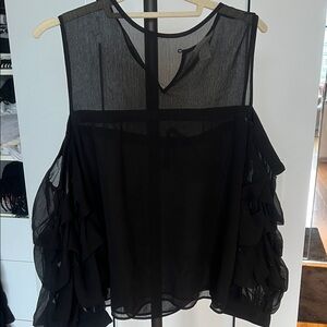 H&M Black Sheer Ruffle Blouse